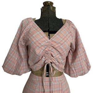 Maisie Cottagecore Plaid Cropped Blouse NWT